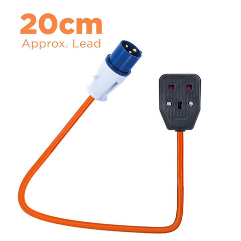 Status 16A Site Plug to 1 Way UK Socket, 20cm Adaptor Cable Perfect for Camping Caravan, Motorhome, Campervan, IP44, Weatherproof, 16APTUK1SCK1PK10