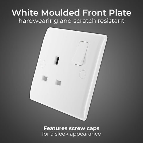 BG Electrical Single Switched Power Plug Wall Socket, Round Edge, Nexus 800 Series, White Moulded, 13A, 821