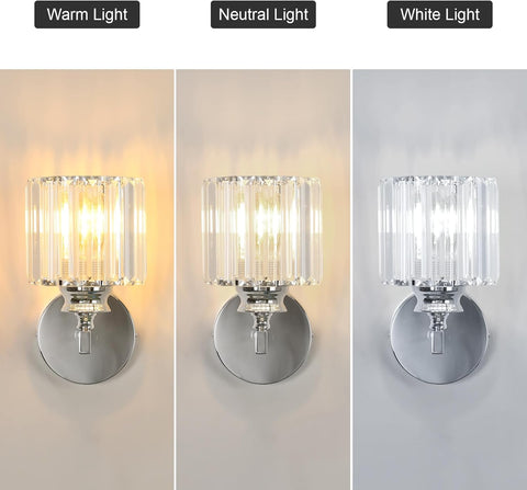Modern Crystal Wall Light, E27 Silver Round LED Sconce for Bedroom & Hallway