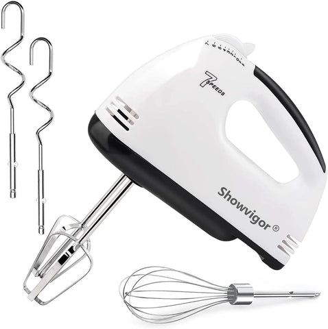 7-Speed Electric Hand Mixer for Baking – Stainless Steel Hand Whisk with Beaters & Dough Hooks, Lightweight Handheld Cake Mixer