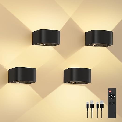 4 Pack Wireless Motion Sensor Wall Light - 5000mAh Rechargeable LED with Remote Control 600LM