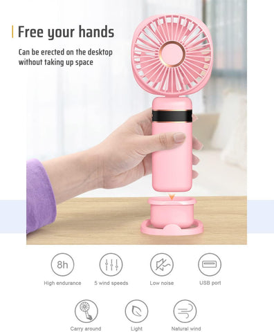 Mini Handheld USB Fan – 5 Speeds Rechargeable Portable Fan