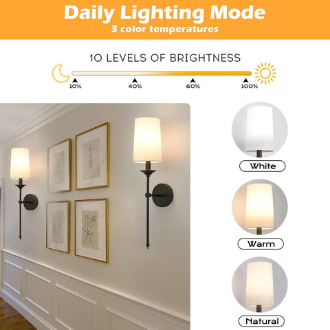 Operated Wall Lights Set of 2 Black Candlestick Powered Sconce with 15 Color Dimmable Remote Control Wireless Lighting, Rechargeable Wall Lights for Indoor Bedroom