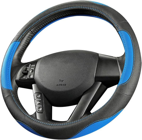 Leather Car Steering Wheel Cover 15 Inch – Black Blue