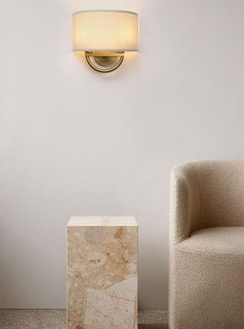 Antique Brass Fabric Wall Light 2 Light Indoor Sconce