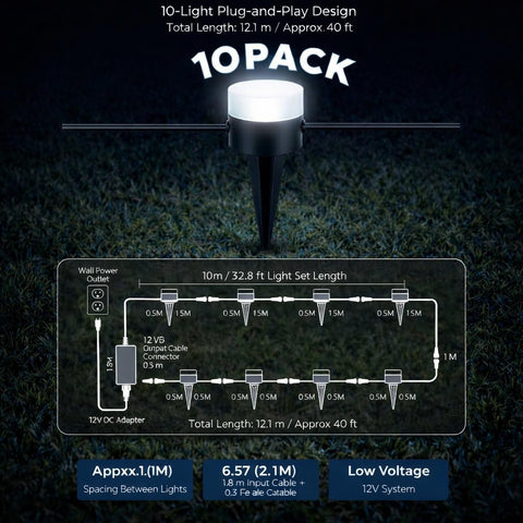 10 Pack Cool White LED In-Ground Lights Low Voltage Outdoor Landscape Lighting for Garden, Pathway, Yard