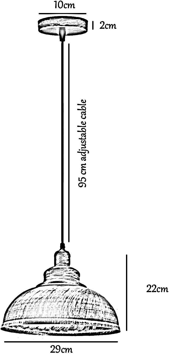 Measurement chart of a pendant light with dimensions labeled.