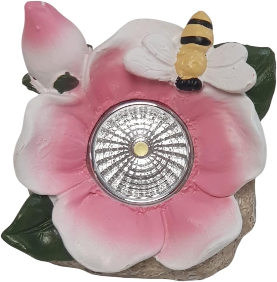 Divas World Solar Powered LED Flower Shaped Garden Lights Decorative Outdoor Resin Solar Lights for Patio, Yard, Pathway & Tabletop (Pink Flower LED)