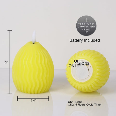 Easter Flameless LED Candles Set of 3, Egg-Shaped Real Wax Flickering Candles with 3D Wick & 5-Hour Timer, Battery Operated Dinner Table Decor (Yellow, 2.4″ x 5″)