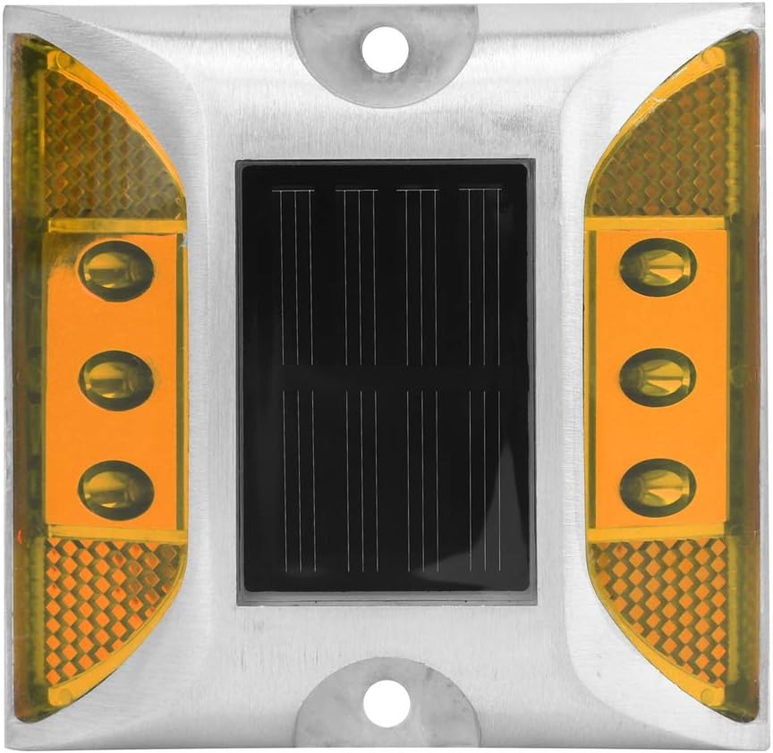 Tiiyee Ground Lights,led Solar Power Ground Marker Road Reflector Waterproof Outdoor Driveway Road Highway Spike Automatic Lamp Warning Step Long Viewing Distance for Dock Sidewalk Garde (yellow)