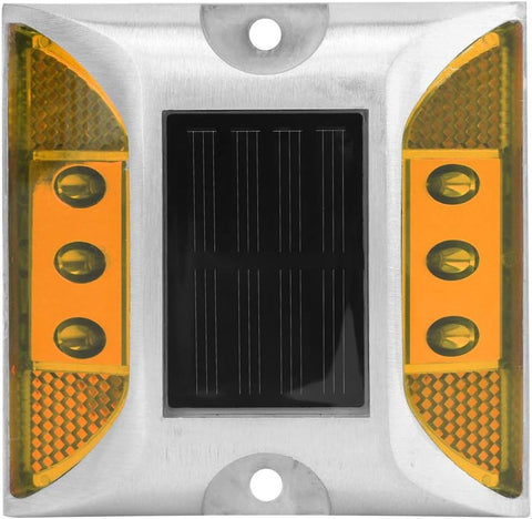 Tiiyee Ground Lights,led Solar Power Ground Marker Road Reflector Waterproof Outdoor Driveway Road Highway Spike Automatic Lamp Warning Step Long Viewing Distance for Dock Sidewalk Garde (yellow)