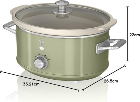 Swan Retro Green 3.5L Slow Cooker with Keep Warm Function – 200W