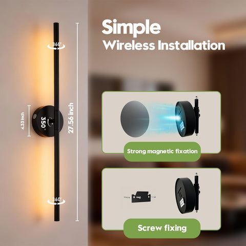 Battery Operated Wall Sconces, 2 Pack 8000mAh Rechargeable Wall Lights, 3000K-6000K Dimmable Wireless Wall Light with Remote Control, 70CM Gold Wall Lamp for Living Room Bedroom Hallway