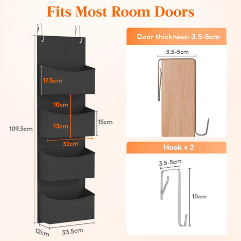 Lifewit Over The Door Storage Organiser – 4-Shelf Hanging Wardrobe Storage, Grey