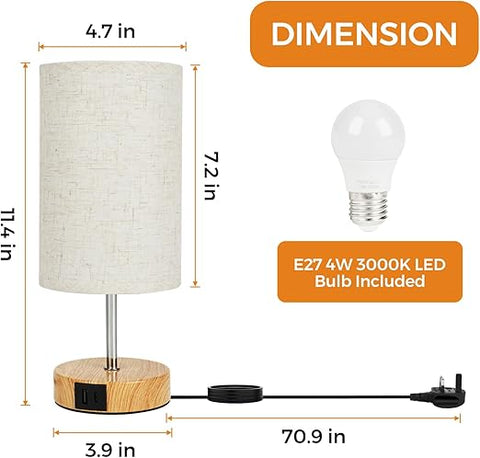 Suright Touch Control Bedside Lamps, 3-Way Dimmable Table Lamp with USB A+C Charging Ports, Touch Lamps Bedside with Linen Fabric Shade