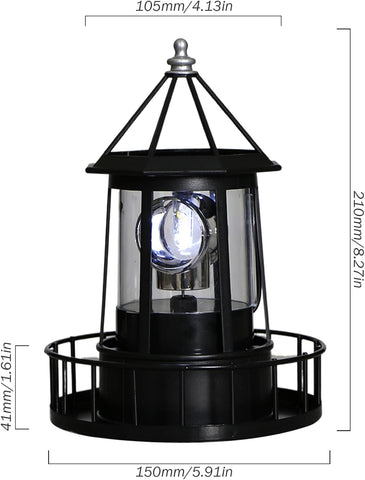 Solar Lighthouse Lamp Auto 360° Rotation Lighthouse Light Waterproof Decorative Metal Solar Garden Lights for Balconies Garden Decorations 5.9x8.3 Inch Black, Pathway Lighting
