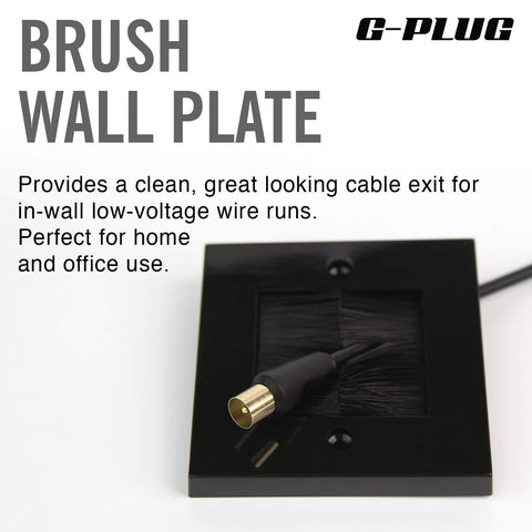G-PLUG Cable Pass Through Wall Plate Faceplate with Brush – Black Single Gang Cover for HDMI, TV, Ethernet, Speaker Wires – Easy to Install, Clean Cable Management Solution