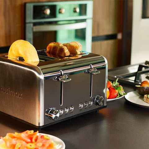 4 Slice Stainless Steel Toaster with Extra-Wide Slots, 6 Browning Settings, Defrost, Reheat & Cancel Functions