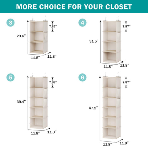 YOUDENOVA Hanging Wardrobe Organiser, 6 Shelves with Side Pockets, Grey – Make Every Shelf Count