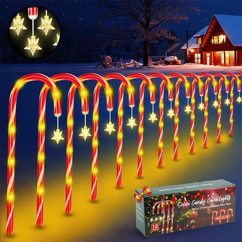 Outdoor Solar Pathway Lighting for Yard Garden,Christmas Crutch Garden Ground Lamp,LED Christmas Decorative Lamp Garden Inserted Lawn Crutch Light 8 Pcs Set