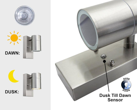 Single Outdoor Wall Light Dusk Till Dawn Sensor Stainless Steel Finish