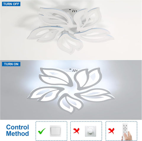 65W LED Ceiling Light 5850LM, 5-Light Modern Acrylic Flower Design, Cool White 6500K Fixture for Living Room, Bedroom, Kitchen