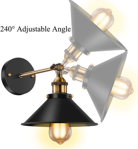 Vintage Wall Sconce Black Antique 240 Degree Adjustable Industrial Wall Light for Restaurants Galleries Aisle Kitchen Room Doorway 2 Pack