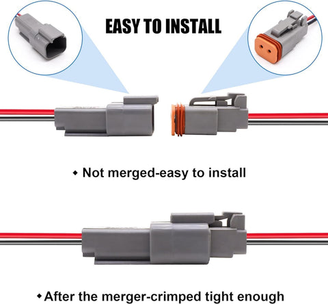 HISports 2-Pin DT Connector Kit, Waterproof DT Electrical Wire Connector 2 Pin Way Sealed Gray Male and Female Auto Waterproof Electrical Wire Connector Plug, for Motorcycle, Scooter, Car, Boats