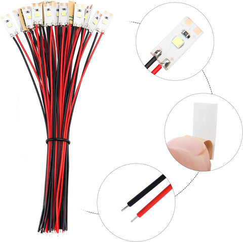 25 PCS 17mm Prewired LED Strip Lights 2835 SMD 12V–18V White Flexible