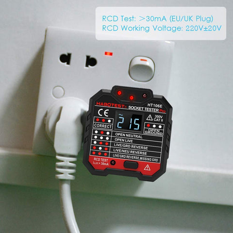 QUILLE Socket Tester Mains Outlet Tester with LCD Display Neutral Live Earth Wire Testing RCD Test - UK Plug