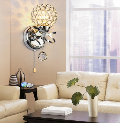 Modern Crystal Pendant Wall Lamp with Pull Switch 2 Pack