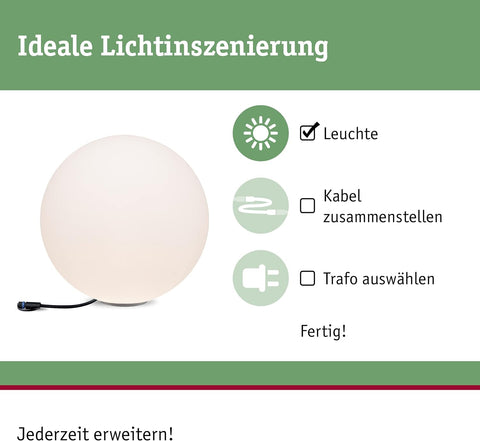 Paulmann 94178 Outdoor Plug & Shine Light Object Globe IP67 3000K 575lm 24V, Integriert, 6.5 W, White