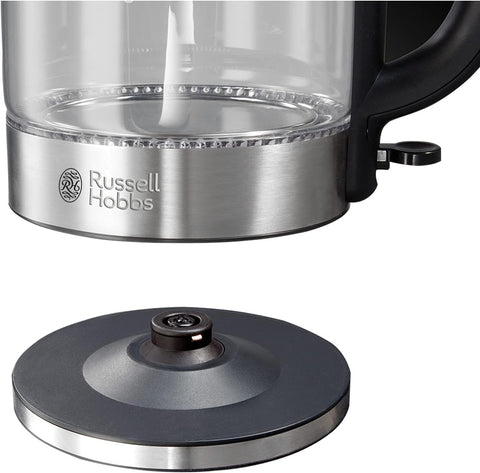 Russell Hobbs Illuminating 1.7L Cordless Glass Kettle Fast Boil 3000W Black Steel