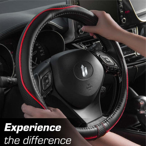 Upgrade4cars Red Black Leather Look Steering Wheel Cover