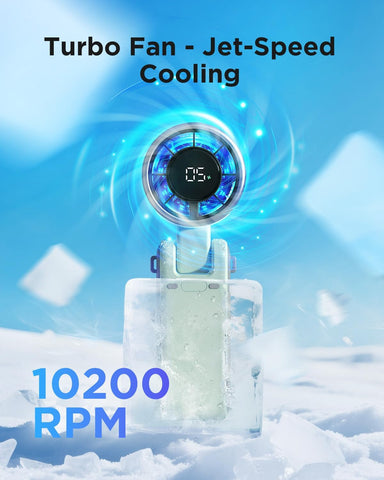 EasyAcc Portable Handheld Fan,Turbo Fan Powerful 5 Speeds 4000mAh Battery Capacity 180°Foldable USB-C Rechargeable Personal Pocket Hand Held Fan for Travel/Outdoor/Home/Office