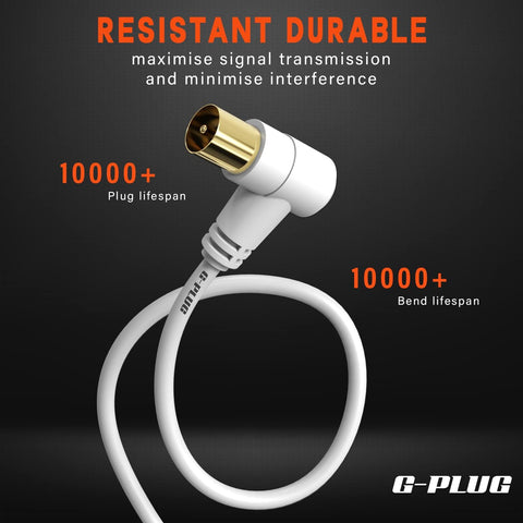 5m TV Aerial Cable with Right Angled Plug + Adapter – Coaxial RF Lead Male to Male – Gold-Plated Connector – Freeview, Freesat, Sky Box, BT, TV Antenna Extension