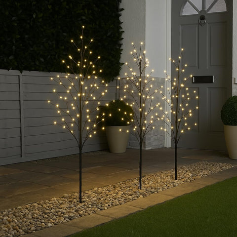 Festive Productions Set of 4 x 100cm Lit Twig Pathfinders – 384 Warm White LEDs – Indoor Outdoor Garden Christmas Lighting
