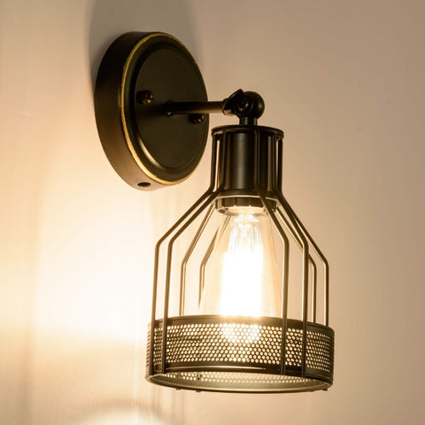 Wall Lights Industrial Lighting, Bathroom Indoor Cage Light Fixture, Metal Shade with Black Finish,Vintage Wall Sconces Home Retro Lights