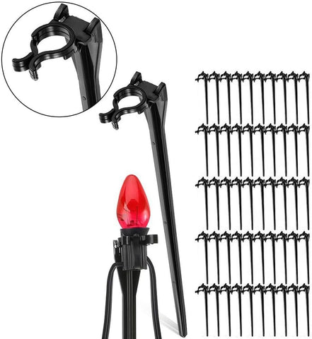 Christmas Light Stakes for C7 C9 Bulbs - 50 Pack 7.5 Inch Plastic Garden Stake Lights for Outdoor Pathway Lighting Holiday Decor Black(black)