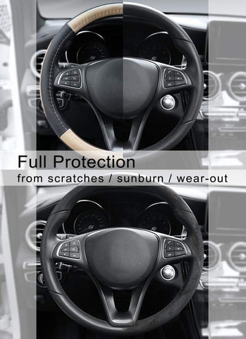 COFIT Microfiber Leather Steering Wheel Cover Beige and Black