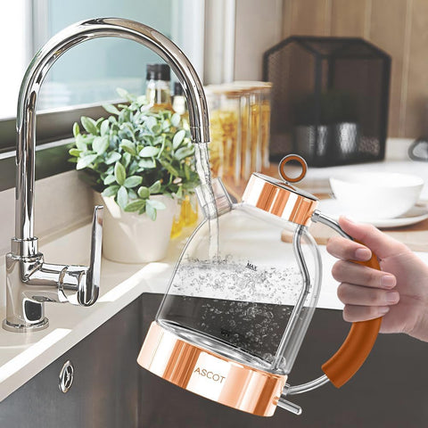 1.5L Glass Electric Kettle – Tea Heater & Hot Water Boiler, BPA-Free, Auto Shut-Off & Boil-Dry Protection – Rose Gold