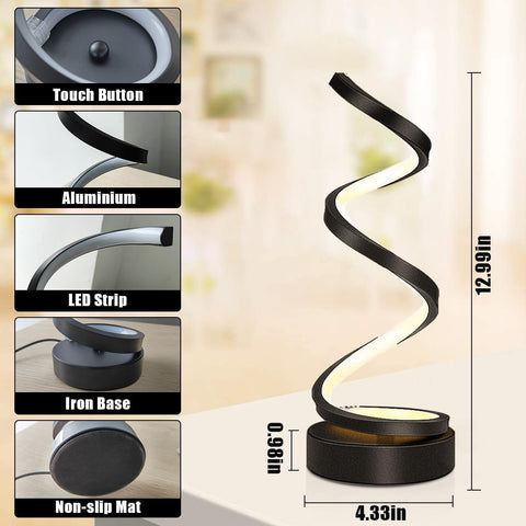 spiral LED table lamp black design