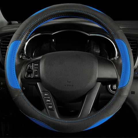 Leather Car Steering Wheel Cover 15 Inch – Black Blue