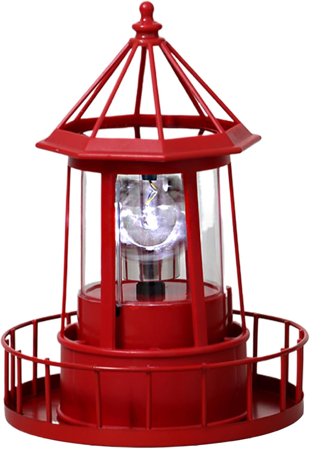 Solar Lighthouse Lamp Auto 360° Rotation Lighthouse Light Waterproof Decorative Metal Solar Garden Lights for Balconies Garden Decorations 5.9x8.3 Inch Red, Pathway Lighting