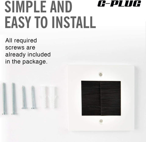 G-PLUG Cable Pass Through Wall Plate Faceplate with Brush – White Single Gang Cover for HDMI, TV, Ethernet, Speaker Wires – Easy to Install, Clean Cable Management Solution