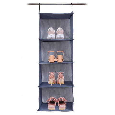 BrilliantJo Hanging Closet Organizer for Clothes Sweaters Advanced cloth 4 shelves Hanging Wardrobe Storage Shelves, Beige Check Washable(31.5 * 12 * 12 inch)