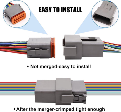 HISports 12-Pin DT Connector Kit, Waterproof DT Electrical Wire Connector 12 Pin Way Sealed Gray Male and Female Auto Waterproof Electrical Wire Connector Plug, for Motorcycle, Scooter, Car, Boats