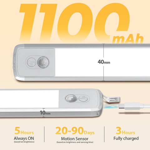 Under Cabinet Kitchen Lights – Rechargeable Motion Sensor LED Lights, Dimmable 4000K Neutral White Wardrobe & Cupboard Lighting - Light Up the Dark Spots You Reach for Every Day