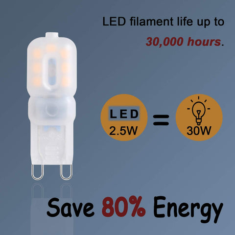 G9 LED Bulbs Warm White Dimmable 2.5W 10 Pack