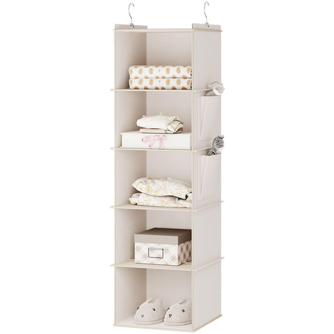 YOUDENOVA Hanging Wardrobe Organiser, 6 Shelves with Side Pockets, Grey – Make Every Shelf Count
